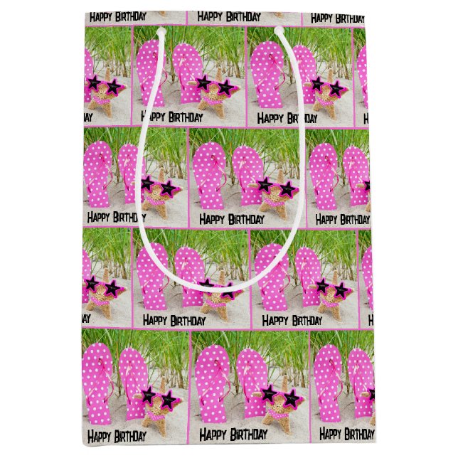 Starfish and Flip-Flops In Beach Sand Medium Gift Bag (Front)