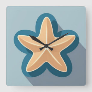 Starfish and Flower Silhouette Square Wall Clock