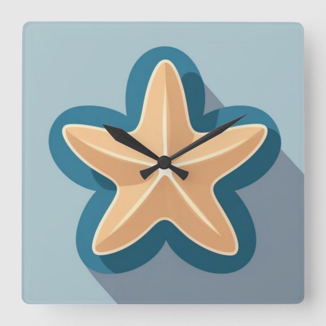 Starfish and Flower Silhouette Square Wall Clock (Front)
