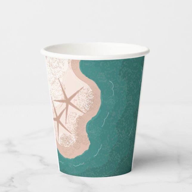 Starfish and Green Ocean Paper Cups (Front)