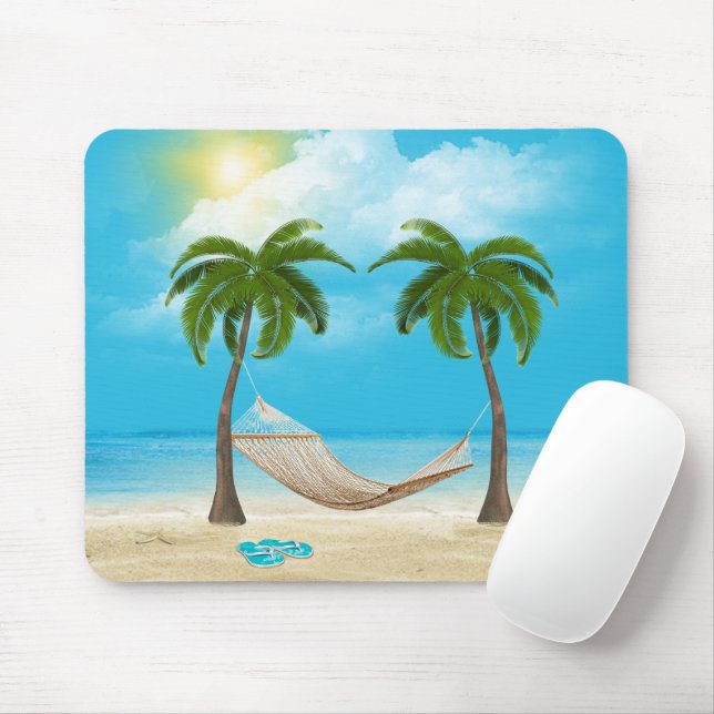 Starfish and Hammock on Tropical Beach Mouse Mat (With Mouse)