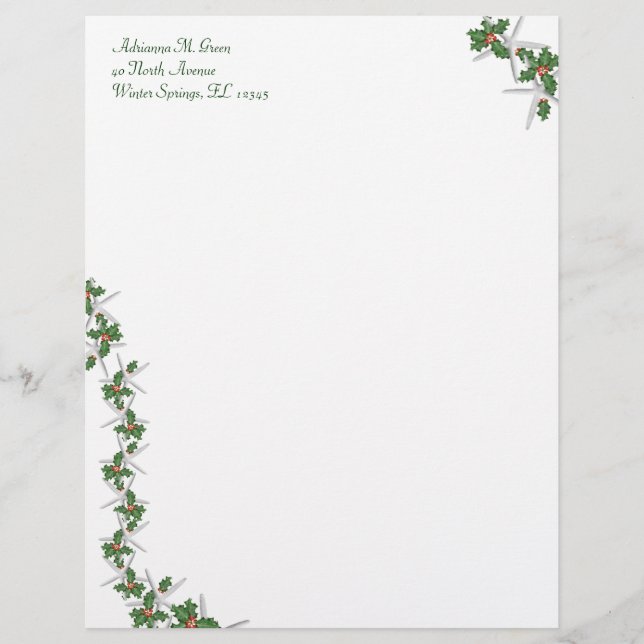 Starfish and Holly Tropical Christmas Stationery Letterhead (Front)