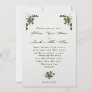 Starfish and Holly White Ice Wedding Invitation