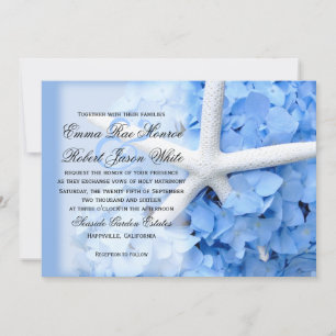 Starfish and Hydrangea Tropical Blue Wedding Invitation
