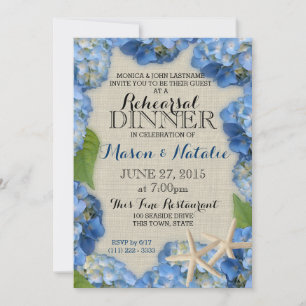 Starfish and Hydrangeas Beach Rehearsal Dinner Invitation