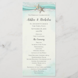 Starfish and Lace Aqua Wedding Program Programme