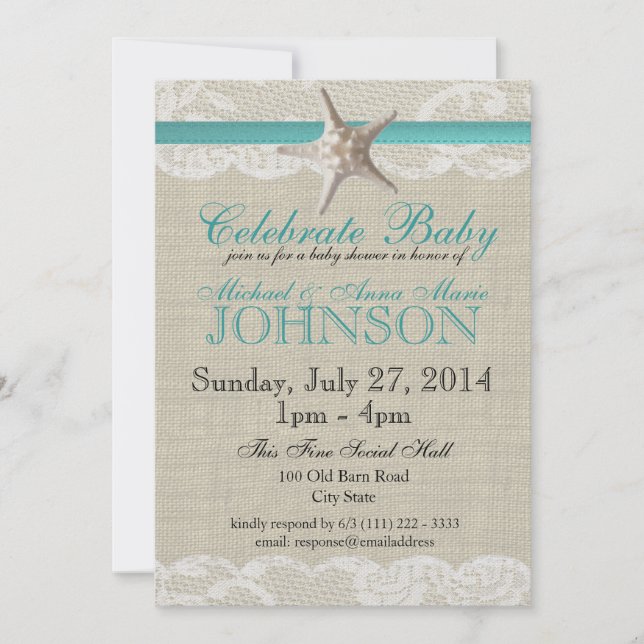 Starfish and Lace Baby Shower Invitation (Front)