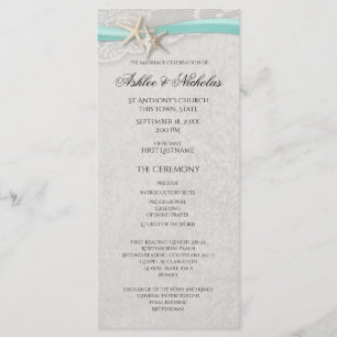 Starfish and Lace Grey Wedding Program Programme