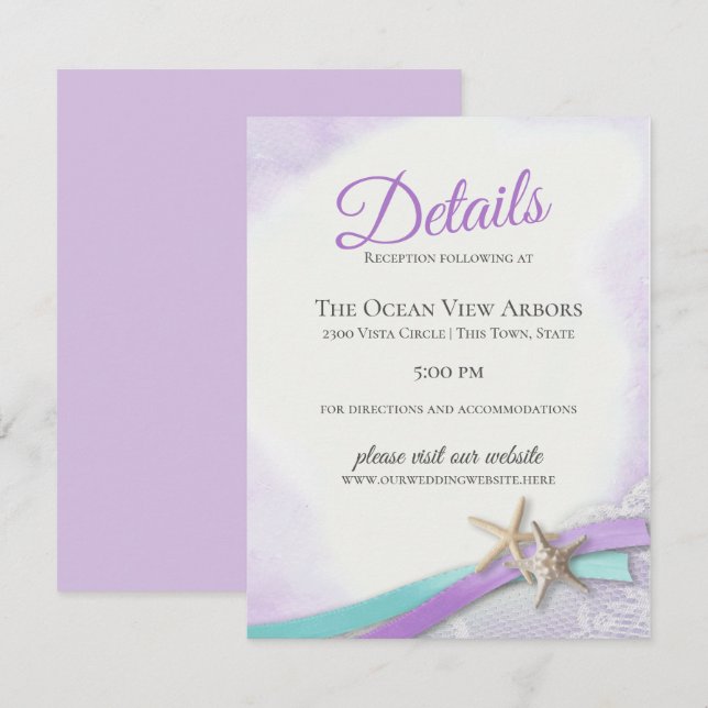 Starfish and Lace Purple Details and Information Invitation (Front/Back)