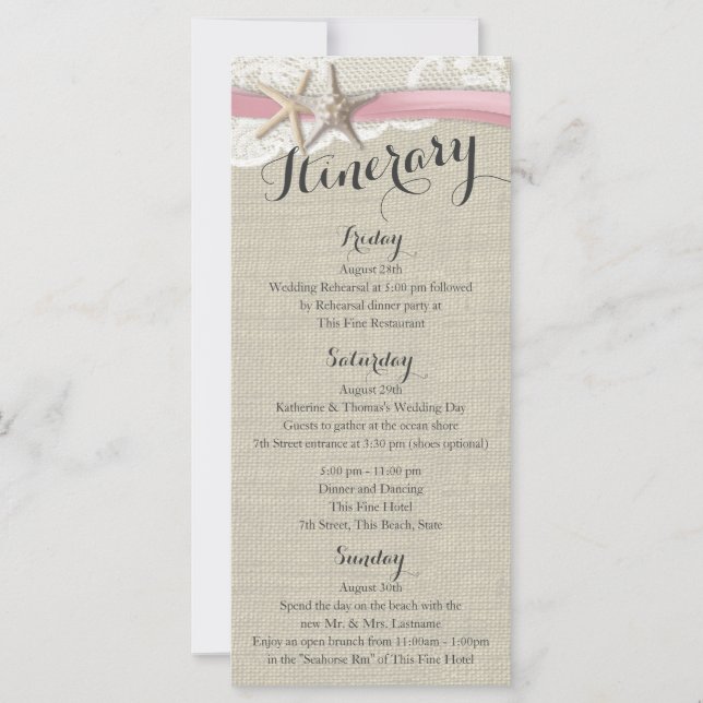 Starfish and Lace Rustic Beach Wedding Itinerary (Front)