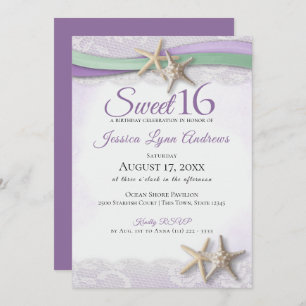 Starfish and Lace Sweet 16 Invitation