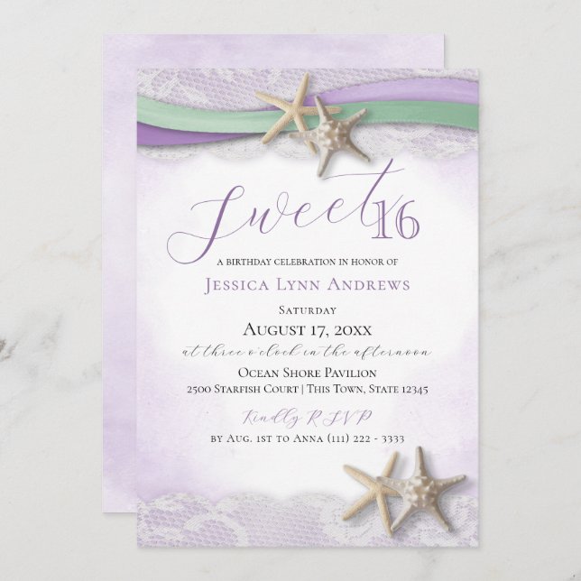 Starfish and Lace Sweet 16 Invitation (Front/Back)