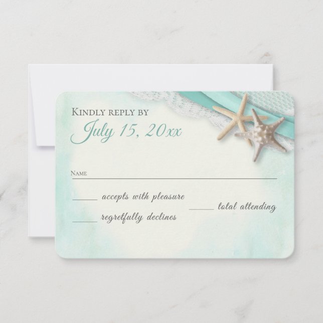 Starfish and Lace Vintage Beach Response Card (Front)