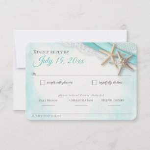 Starfish and Lace Vintage Beach Turquoise RSVP Card