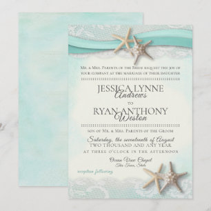 Starfish and Lace Vintage Beach Wedding Invitation