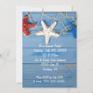 starfish and net in patriotic colours invitation