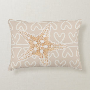 Starfish and net on beige pastel light brown decorative cushion