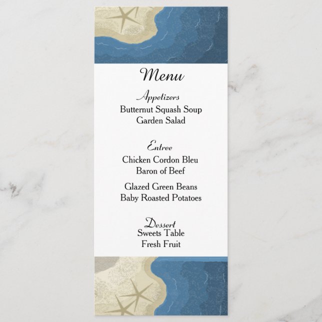 Starfish and Ocean Wedding Menu Card (Front)