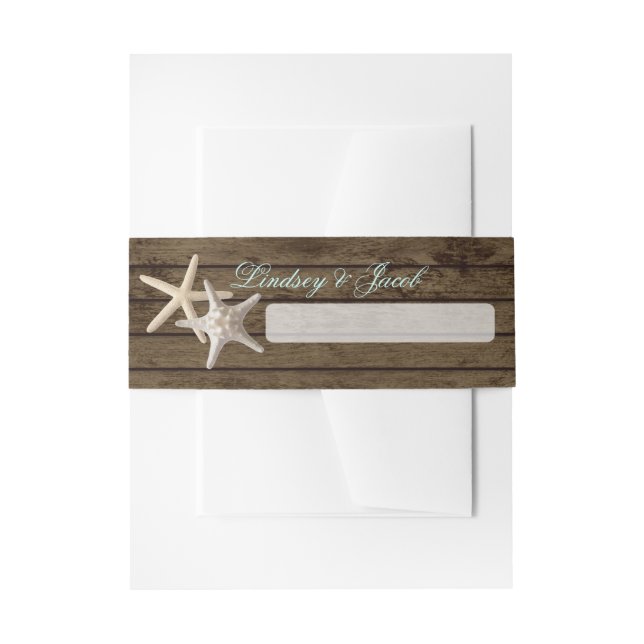 Starfish and Ocean Wood Invitation Belly Band (Front Example)