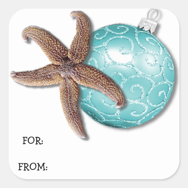 Starfish and Ornament Tropical Christmas Gift Tag (Front)