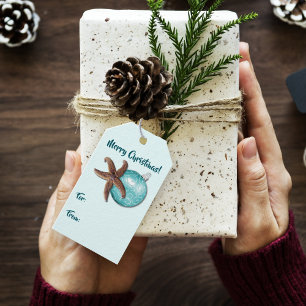 Starfish and Ornament Tropical Christmas Tie On Gift Tags
