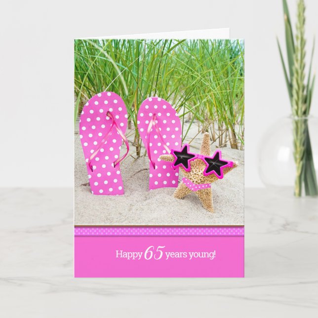 Starfish and pink flip-flops for 65th birthday card (Front)