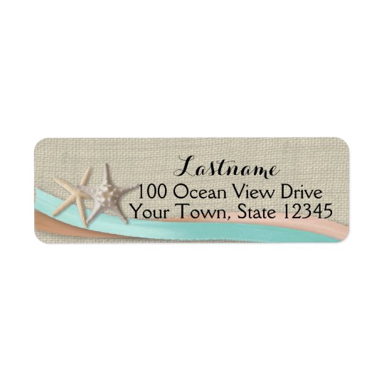 Starfish and Ribbon Aqua and Peach Return Address Label