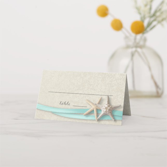 Starfish and Ribbon Aqua Seating Place Card (Front)