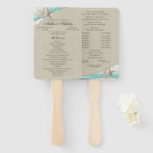 Starfish and Ribbon Aqua Wedding Program Fan