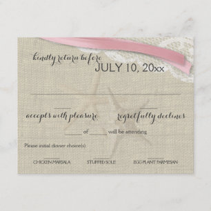 Starfish and Ribbon Beach Pink RSVP Card
