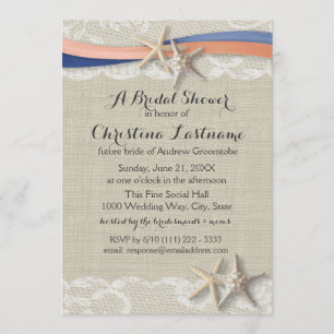 Starfish and Ribbon Blue Coral Bridal Shower Invitation