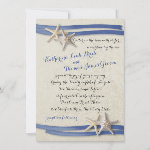 Starfish and Ribbon Blue Invitation