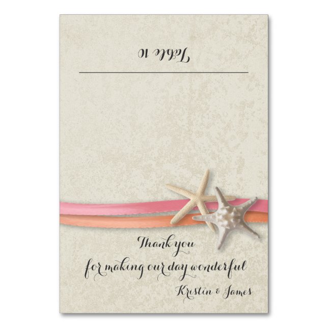Starfish and Ribbon Coral and Pink Place Card (Front)
