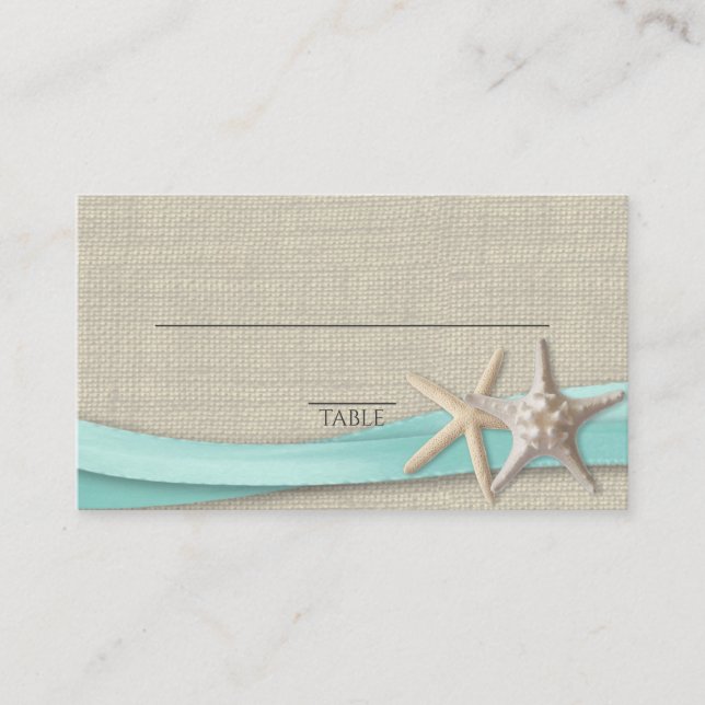 Starfish and Ribbon Place card Aqua (Front)