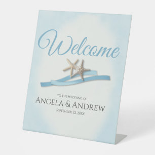 Starfish and Ribbon Wedding Welcome Pedestal Sign