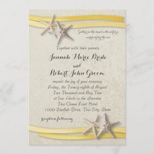 Starfish and Ribbon Yellow Beach Wedding Invitation