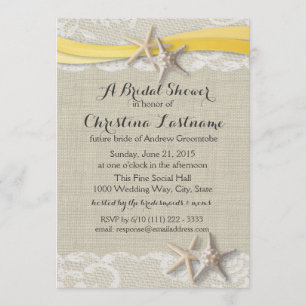 Starfish and Ribbon Yellow Bridal Shower Invitation