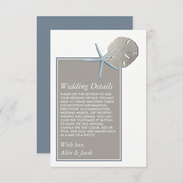Starfish and Sand Dollar - Beach Wedding Detail Enclosure Card (Front/Back)