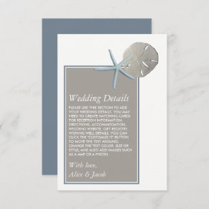 Starfish and Sand Dollar - Beach Wedding Detail Enclosure Card
