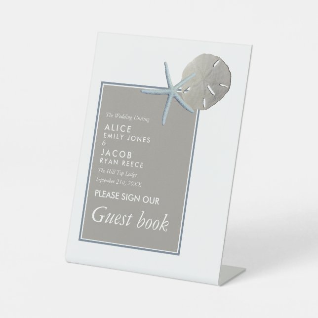 Starfish and Sand Dollar - Beach Wedding Pedestal Sign (Front)