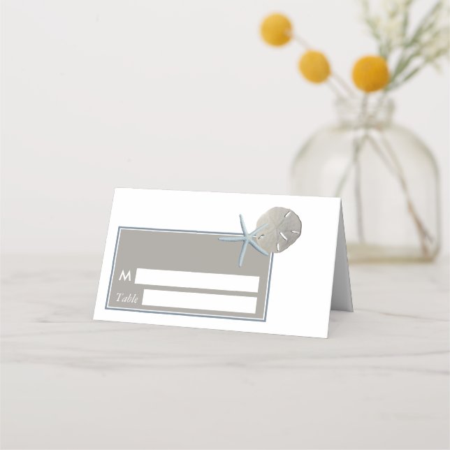 Starfish and Sand Dollar - Beach Wedding Place Card (Front)