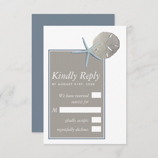 Starfish and Sand Dollar - Beach Wedding RSVP Card (Front/Back)