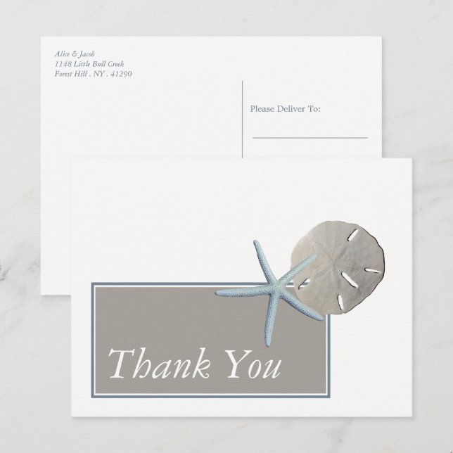 Starfish and Sand Dollar - Beach Wedding Thank You Postcard (Front/Back)