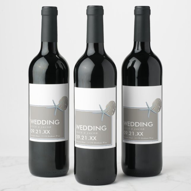 Starfish and Sand Dollar - Beach Wedding Wine Label (Bottles)