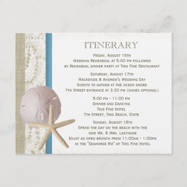Starfish and Sand Dollar Blue Ocean Romance Enclosure Card (Front)