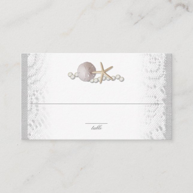 Starfish and Sand Dollar Pearls and Lace Place Card (Front)