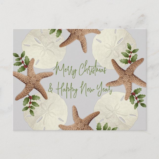Starfish and Sand Dollars Beach Christmas Postcard (Front)