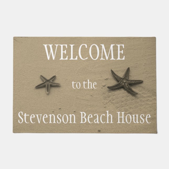 Starfish and Sand Ocean Summer Beach House Welcome Doormat (Front)