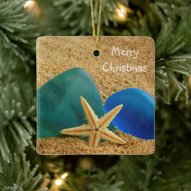 Starfish And Seaglass Christmas Ceramic Ornament (Tree)