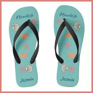 Starfish and Seashells Beach Life Flip Flops